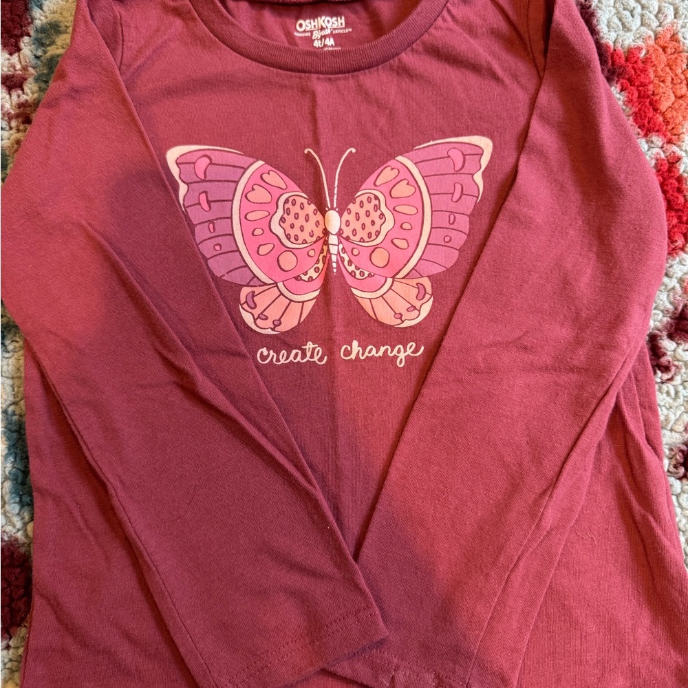 OshKosh B'gosh Long Sleeve Butterfly Tee - Maroon and Pink